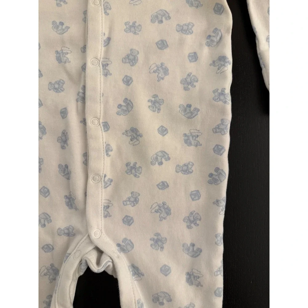 Ralph Lauren Baby Boy Footed Coverall 6-9 Month White/Blue Cotton Infant Nursery